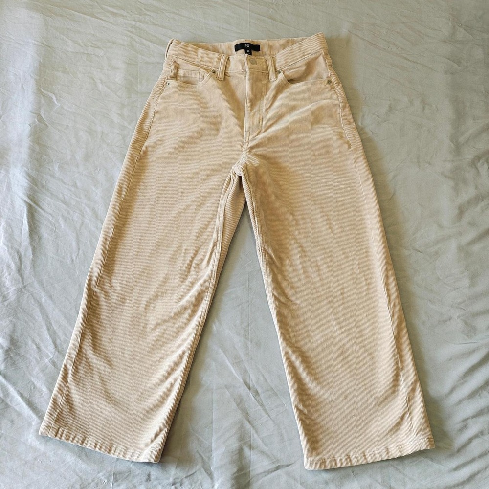 Banana Republic Wide Leg Corduroy Pants Women 26 Petite Beige Stretch High Rise